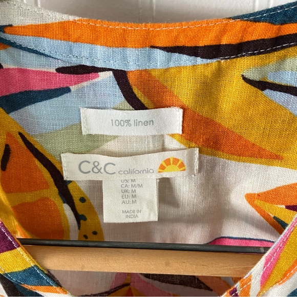 C & C California Med 100% Linen Sleeveless Button Up Shirt Tropical Boho Beach - Picture 3 of 10